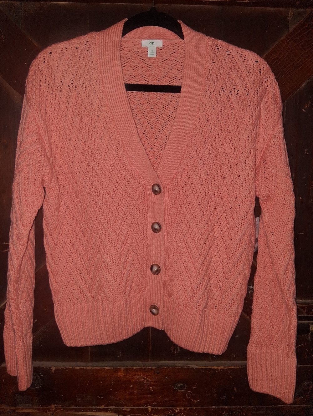 dip Coral Peach Openwork Button-Up Cardigan🪸
